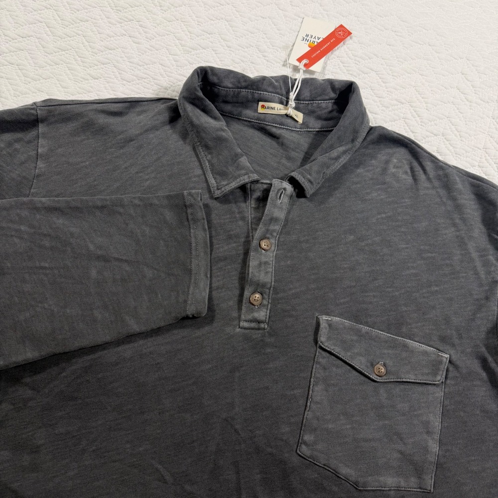 Marine Layer Mens Forged Iron Gray LS Vintage‎ Heavy Slub Polo Shirt XXL New